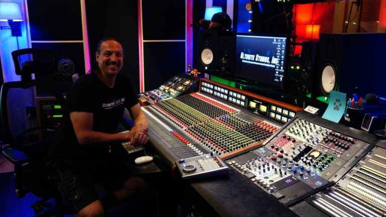 Charlie Waymire and his Trident 88 Console at Ultimate Studios